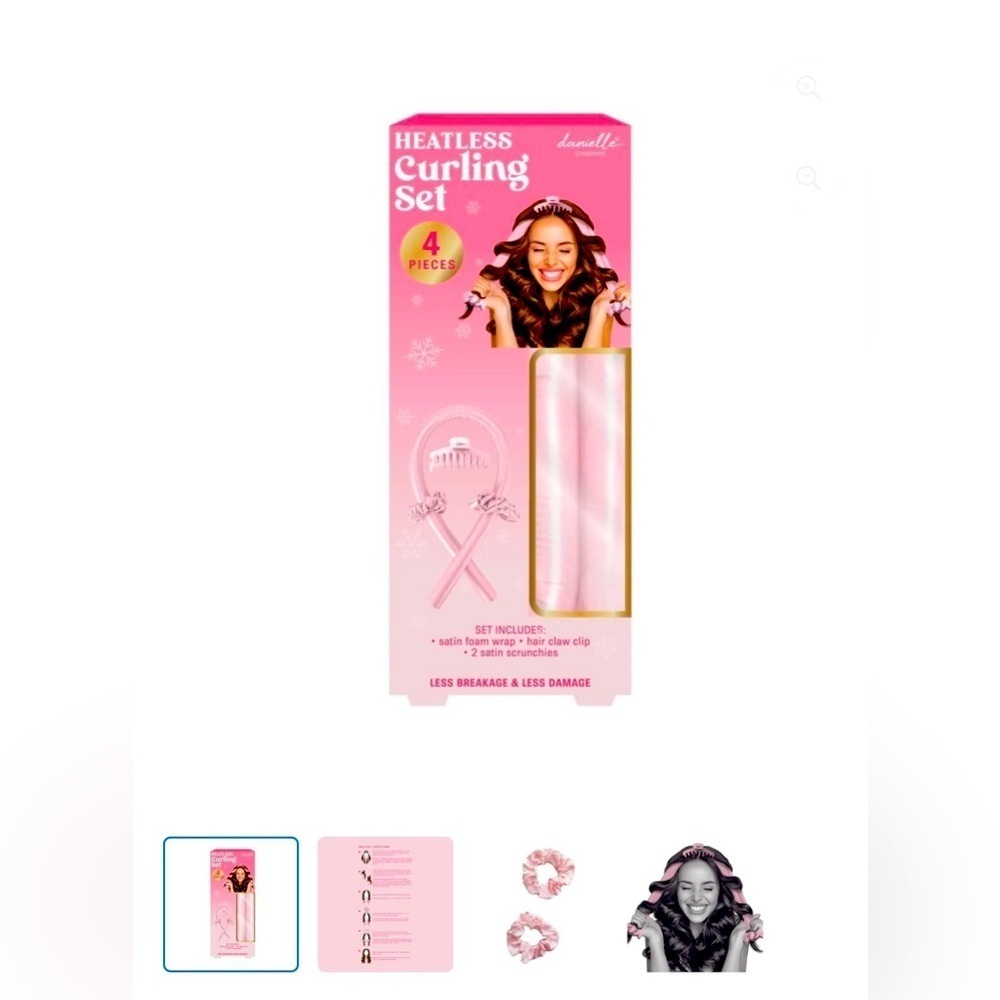 DANIELLE HEATLESS SATIN HAIR CURLER SET 4PC - PINK (BRAND NEW)